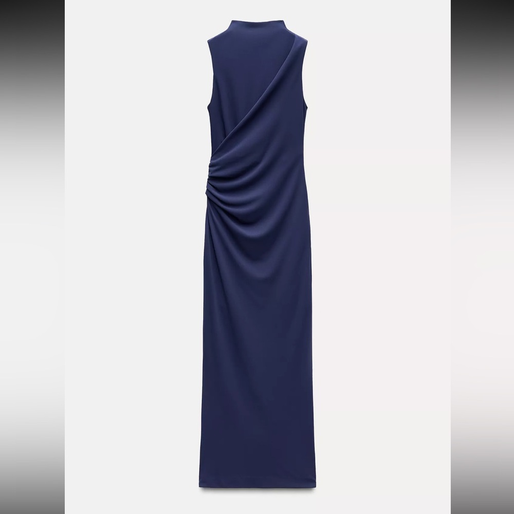 Zara ruched maxi dress in navy NWT